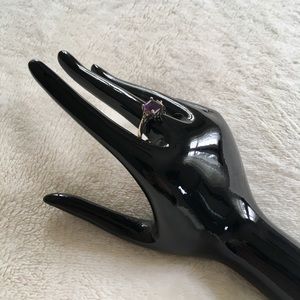 14K White Gold Amethyst Ring with Accent Diamonds